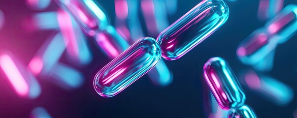 Vibrant capsules floating in a colorful, abstract background.