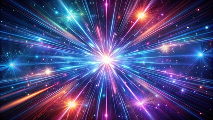 Fototapeta premium Cosmic hyperspace background with neon glowing abstract rays and stars in motion , speed of light, cosmic, hyperspace, abstract, neon