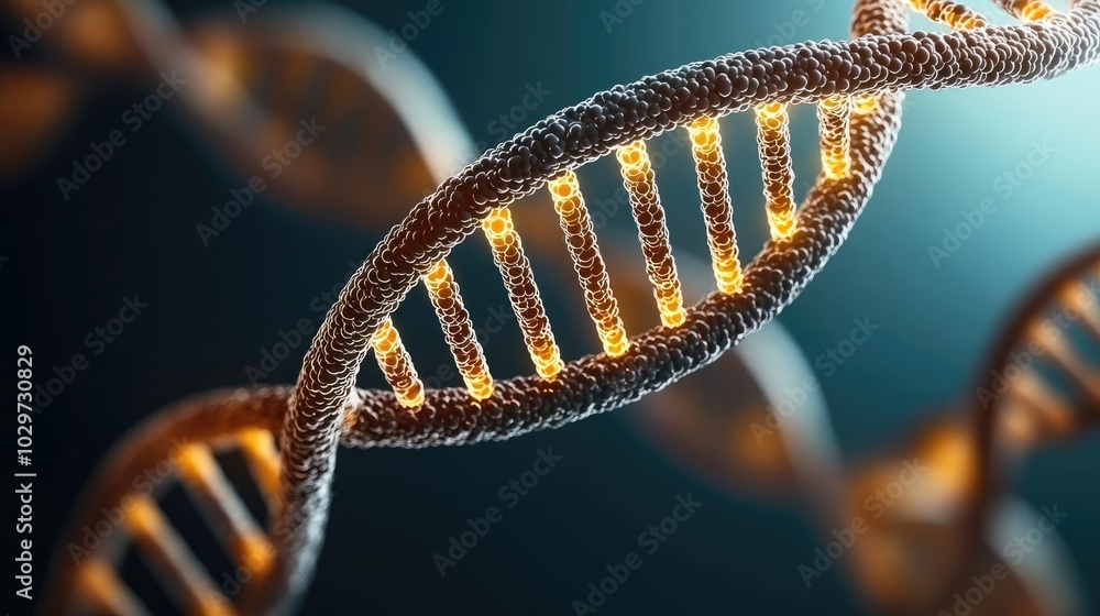 Poster Close-up of a glowing DNA double helix structure on a dark background.