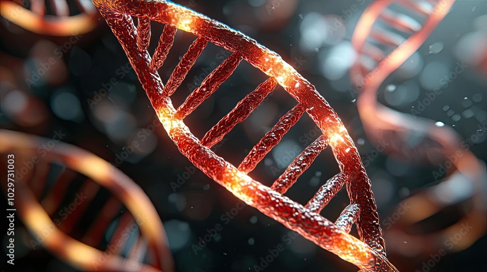 Aufkleber close-up view of a dna double helix on a dark background.
