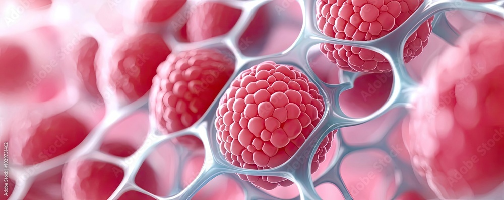 Aufkleber Microscopic view of red cells within a white structure, showcasing cellular science.