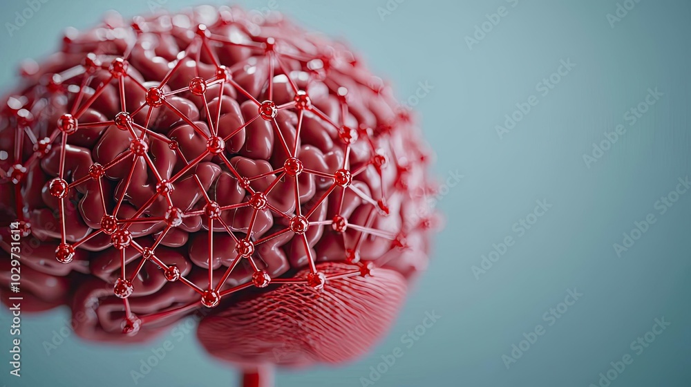 Poster 3D rendering of a brain structure with interconnected elements, isolated background.