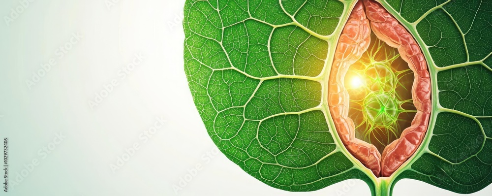 Poster Close-up of a leaf showcasing vibrant colors and intricate patterns with glowing center.