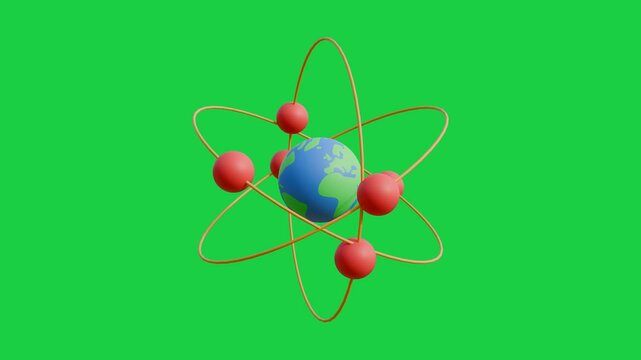 3d cartoon&nbsp;loop animation atom model nuclear energy planet earth icon orbit spin element isolated&nbsp;on transparent alpha channel background&nbsp;
