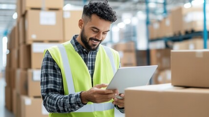 Obraz premium Procurement manager reviewing shipping schedules and supplier contracts in an office setting logistics management, business