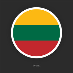 Lithuania circle flag icon with shadow on dark background. Lithuania button icon with white border isolated dark grey background	
