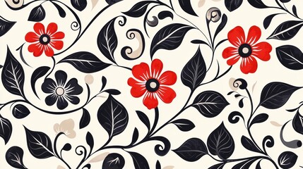 Elegant Floral Pattern with Red and Black Elements