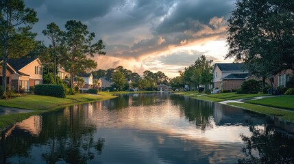 Fototapeta premium Serene View of a Quiet Neighborhood at Sunset