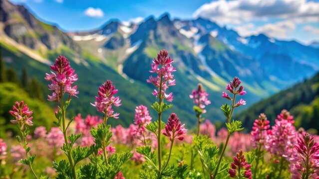 Mountain flowers of Fumaria officinalis in natural habitat, wildflowers, herbal medicine, blooming