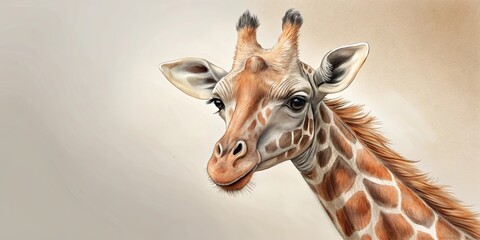 Obraz premium A Gentle Giant's Gaze A Close-Up Portrait of a Giraffe's Serene Expression, Captured in Detail with Soft Hues and Finely Drawn Features, Evoking a Sense of Wonder and Curiosity