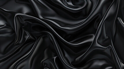 Obraz premium Abstract black silk fabric texture background. Creases of satin