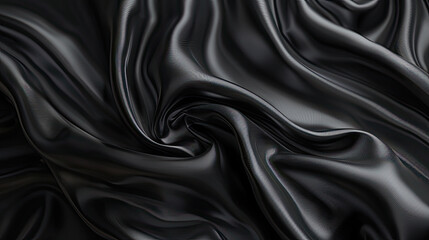 Obraz premium Abstract black silk fabric texture background. Creases of satin