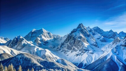 Obraz premium Snow covered mountains in winter with a clear blue sky, snow, winter, mountains, snow capped, cold, white, nature, scenic