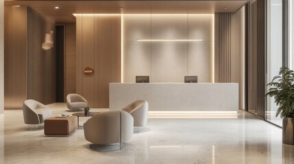 Modern healthcare interior design featuring calming lighting, functional furniture, and sleek decor