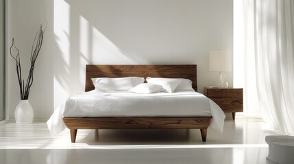 Modern home decor featuring a minimalist double bed, clean lines, bright room