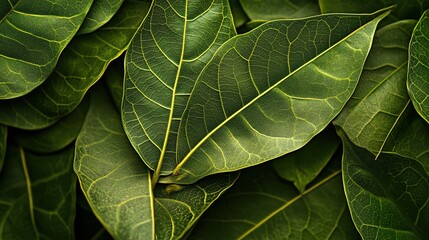 Close-up of Green Leaves with Intricate Veins