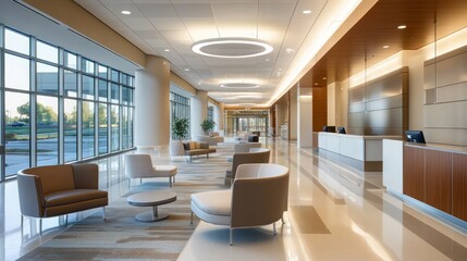 Fototapeta premium Modern hospital interior with sleek furniture, efficient lighting, and functional design elements