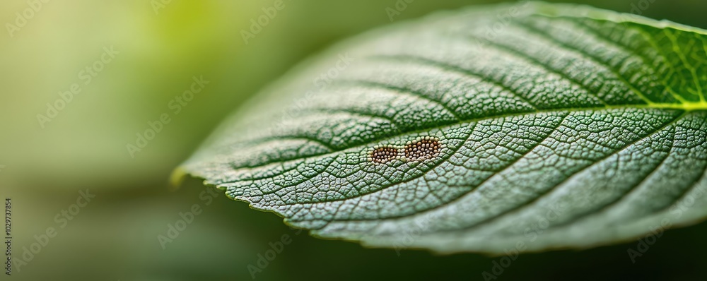 Poster close-up of a leaf showcasing intricate textures and vibrant green colors.