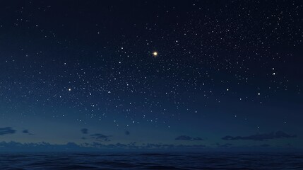 Naklejka premium Serene Night Sky with Glowing Stars Over Ocean
