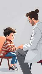 Obraz premium Psychotherapy Practice,Psychiatrist Consultation.Worried Parent,Father and Mother,Naughty Capricious Son.Psychologist Session.Difficult Child Boy.Family Crisis Treatment.Psychology Vector Illustrati