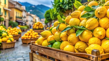 A bunch of fresh lemons displayed in Sorrento, Italy , Sorrento, Italy, lemons, citrus, yellow, fruit, market, vibrant
