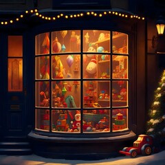 Cozy evening at a magical toy store filled with colorful wonders and nostalgia.