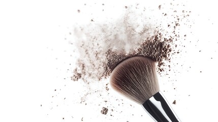 Makeup brush and powder isolated on white background.
