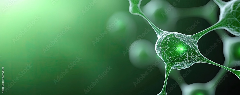 Poster abstract green neuron cells on a soft background.