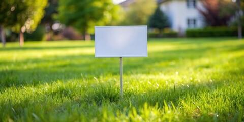 Blank yard sign with shallow depth of field in grass, temporary, sign, yard, grass, blank, shallow depth of field
