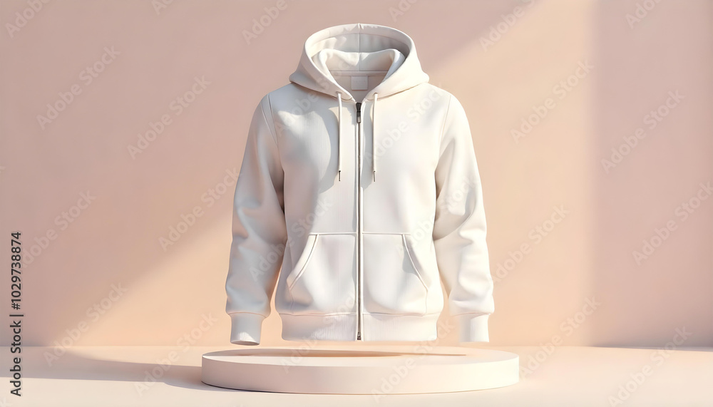 Wall mural 3D mockup of a white hooded sweatshirt with a zipper