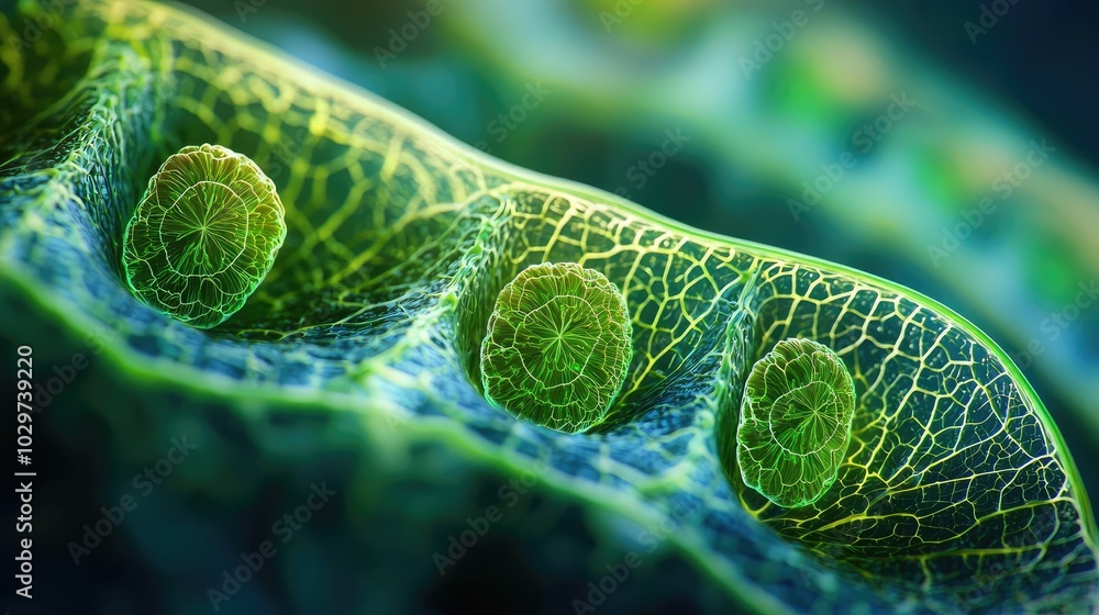 Poster Close-up of leaf structure showcasing intricate green patterns.