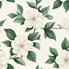 Fototapeta premium Soft White Gardenias in Watercolor Seamless Pattern Design