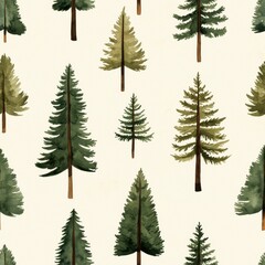 Obraz premium Muted Green Watercolor Trees Seamless Pattern