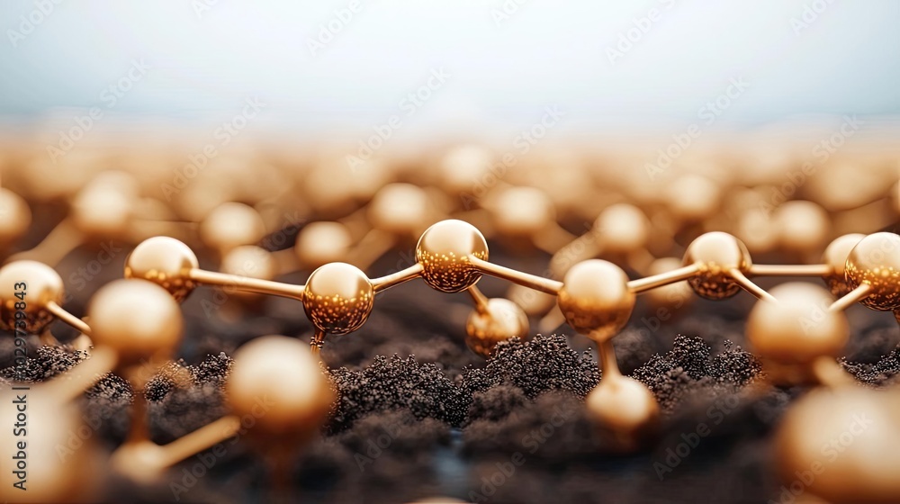 Poster close-up of molecular structure on soil, showcasing intricate connections.