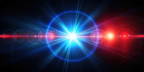 Fototapeta premium Real red and blue optical lens flare on black background, lens flare, optical, red, blue, light, colorful, vibrant, abstract