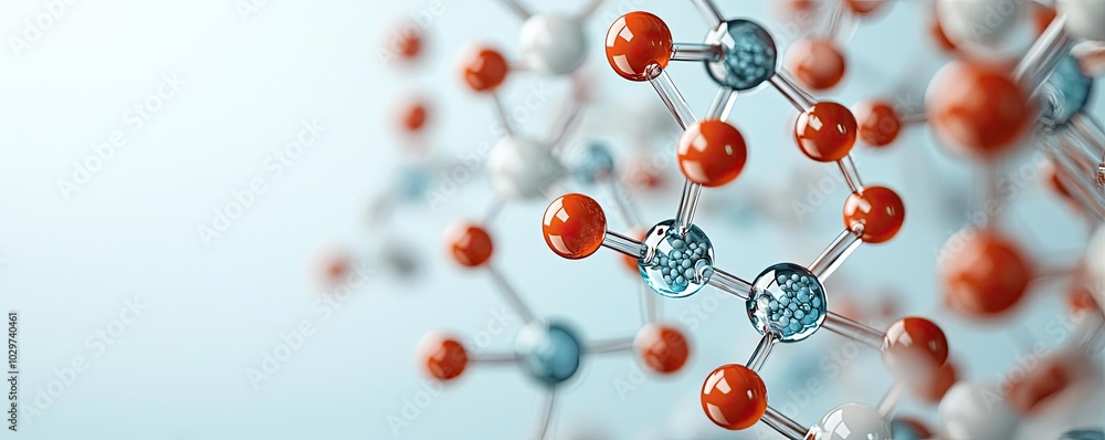 Poster molecular structure with colorful atoms, white isolate background