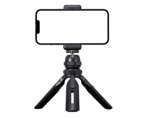 スマートフォンを据え付けた小型の三脚