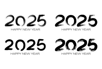 Happy new year 2025 brush stroke artistic style vector typography or logo design new year celebration 1