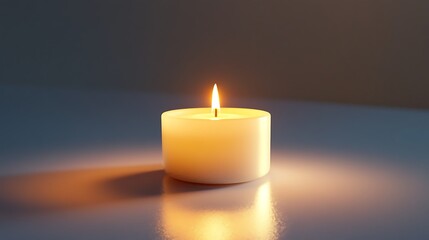 white candle on a table with blurred background.