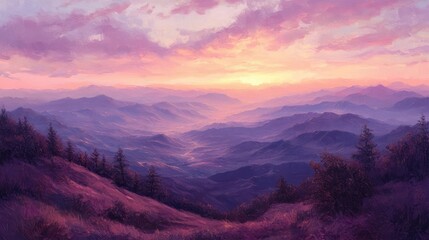 Fototapeta premium Expansive Mountainous Landscape at Sunset