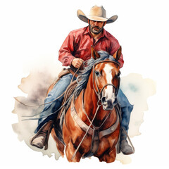 Fototapeta premium Western Cowboy Riding Horse Watercolor Illustration ? Detailed Art of a Man on Horseback in the Wild West