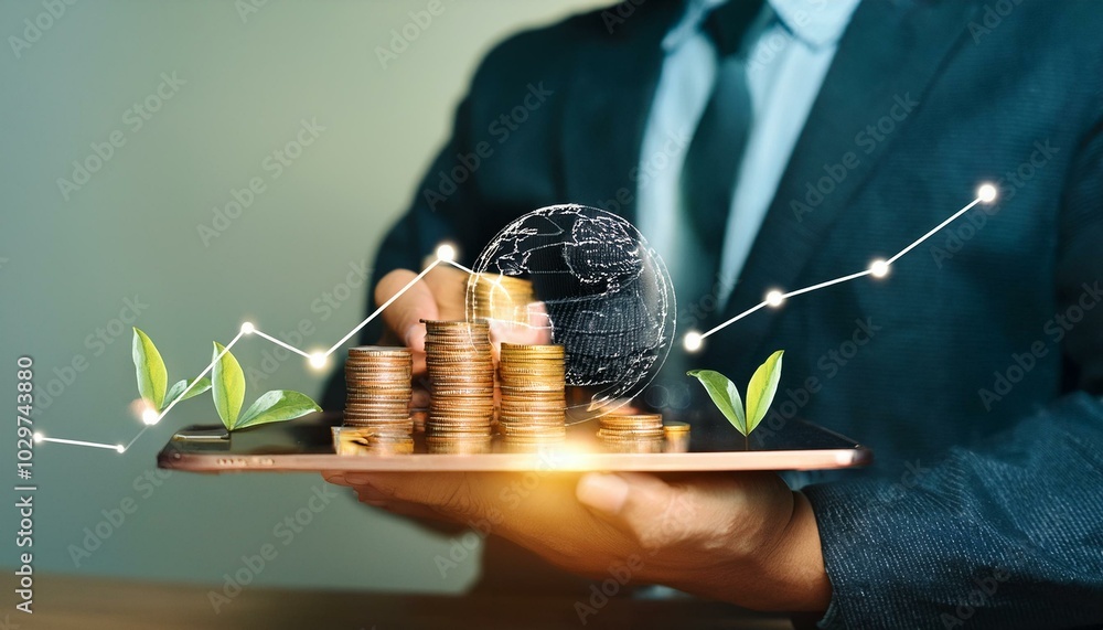 Poster businessman creating a graph in a professional setting