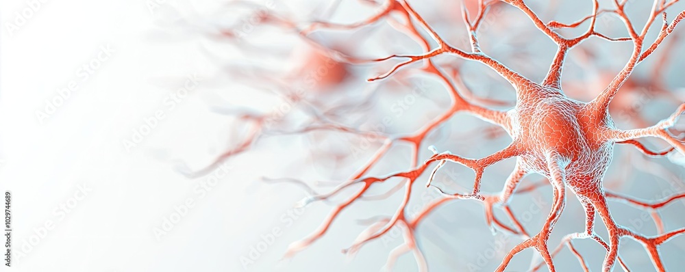 Poster Microscopic view of neurons, showcasing intricate cellular structures, white background.