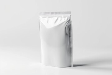 White stand-up pouch bag mockup with a zipper on a white background.