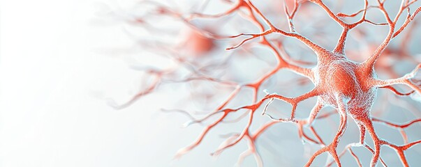 Microscopic view of neurons, showcasing intricate cellular structures, white background.
