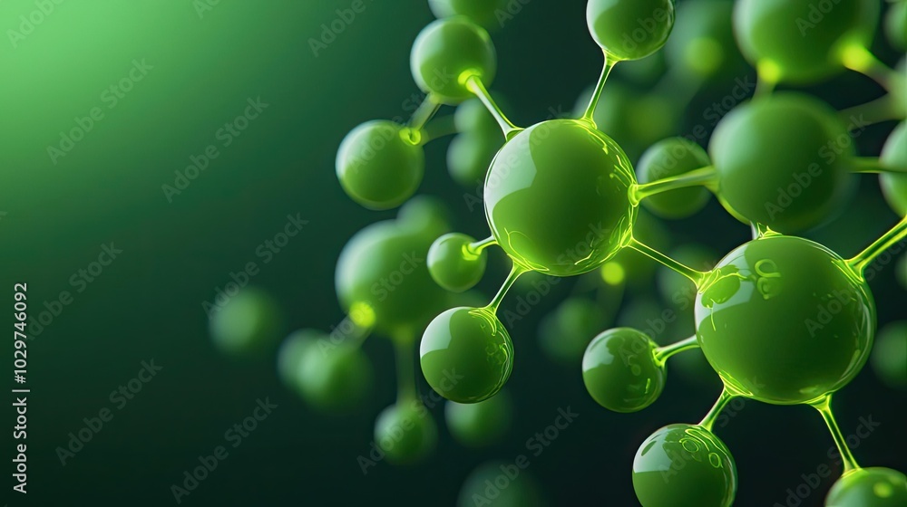 Poster abstract green molecular structure on a blurred background.