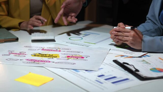 Business meeting discussing strategy using mind map