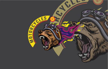 A fierce bear character in a helmet and goggles with purple flames, symbolizing speed and intensity in motorcycle culture.