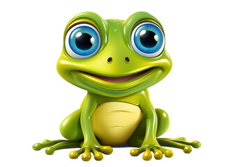 Obraz premium Süßer Cartoon-Frosch mit großen blauen Augen - Frosch Clipart (KI generiert)