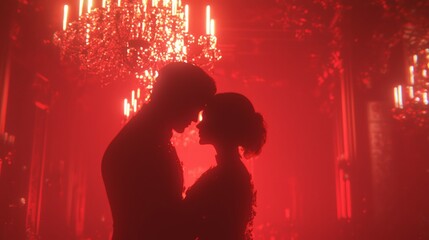 Elegant Vampire Couple Embracing in Candlelit Ballroom | Classic Monsters Revamped 3D Illustration